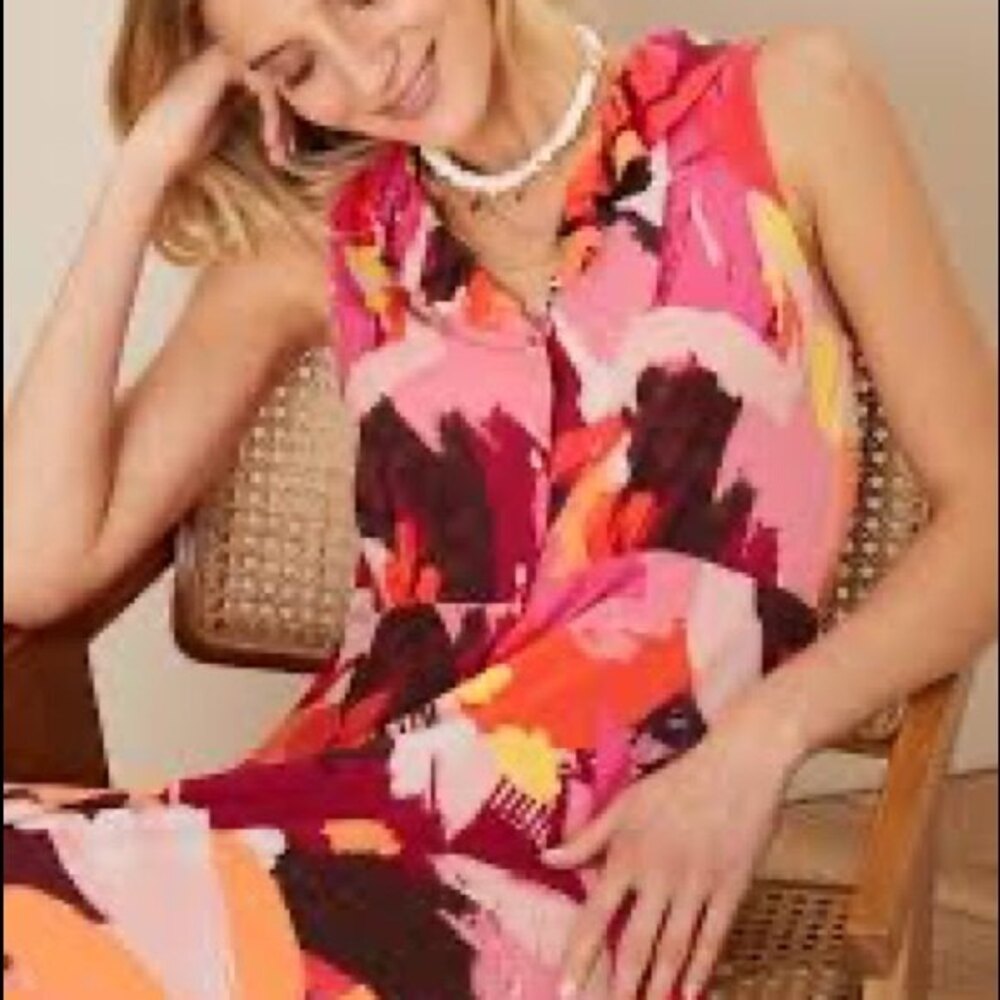 Milly of New York Silk Bold Botanical Print Ruffled Hem Dress 4 - Picture 7 of 10